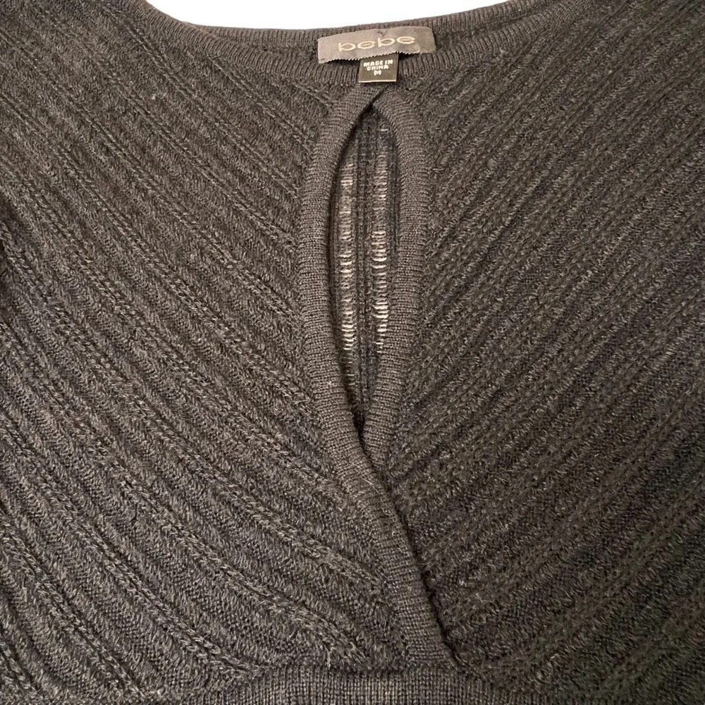 BEBE Black Knit Long Puff Sleeves Front Keyhole Dress LBD Size M
